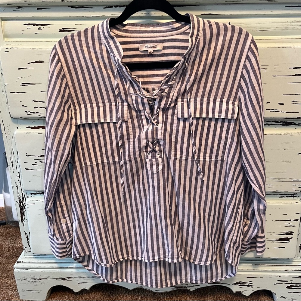 Madewell Cotton Striped Long Sleeve Blouse. Women’s size small.